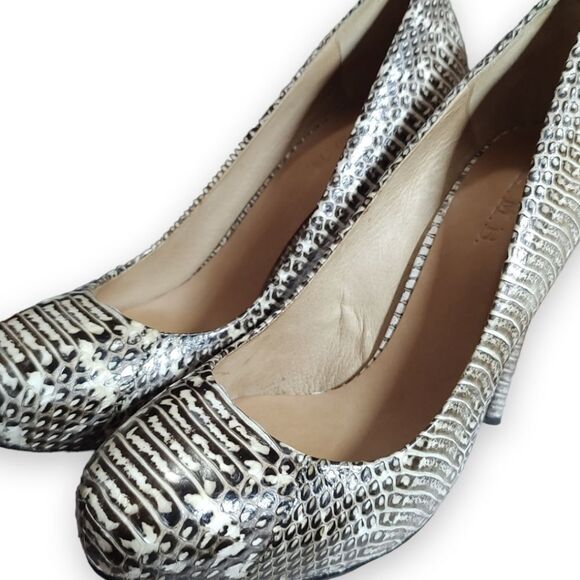 L.A.M.B. Prissy 8 M Tan Snake Print Leather Round Toe 5" Stiletto High Heels - Picture 6 of 13